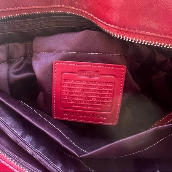 COACH Signature Embossed Patent Red Leather Laptop Diaper Tote Bag XL - Picture 10 of 14